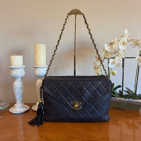 CHANEL Handbags - CHANEL Quilted Matelassé CC Lambskin Fringe Chain Bag Black